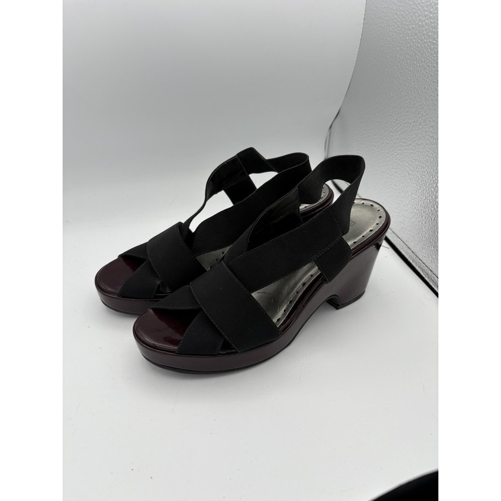 BCBGirls Shoes Womens Size 7 Black Strappy Wedge Sandals Slip On‎ Slingback